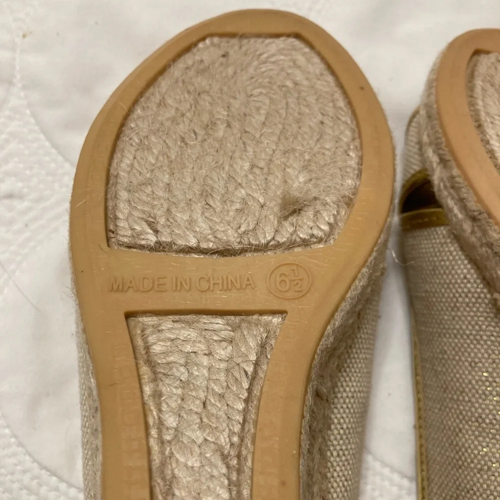 3/$15 Talbots Gold and Beige Espadrilles Peep Toe Wedges, Heels, Sandals 6.5 - Picture 7 of 9